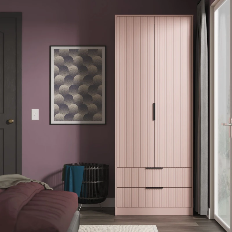 Image of Fluted 2 Drawer Double Wardrobe in Kobe Pink - Ready Assembled - Lewis's Home TJ Hughes 5056812208856