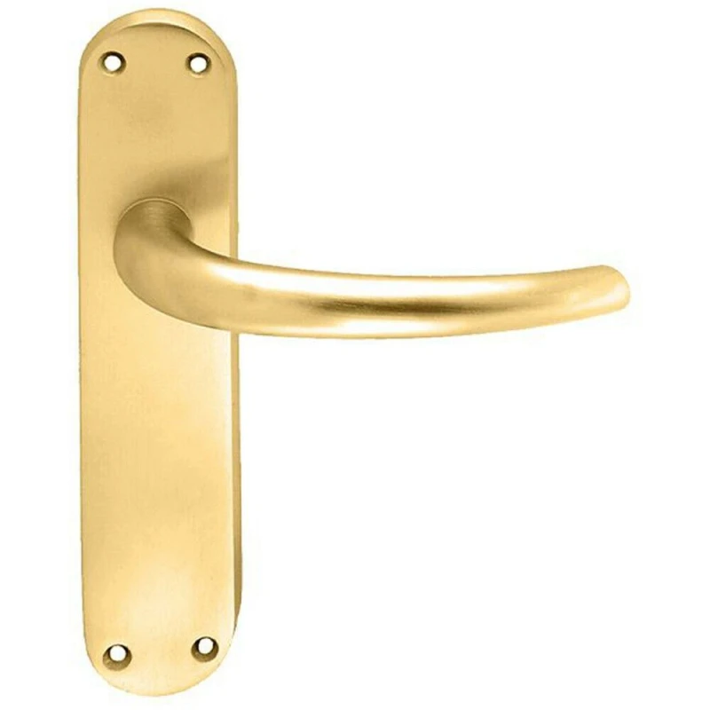 Image of Loops PAIR Slim Round Bar Handle on Shaped Latch Backplate 185 x 40mm Satin Brass Metallics