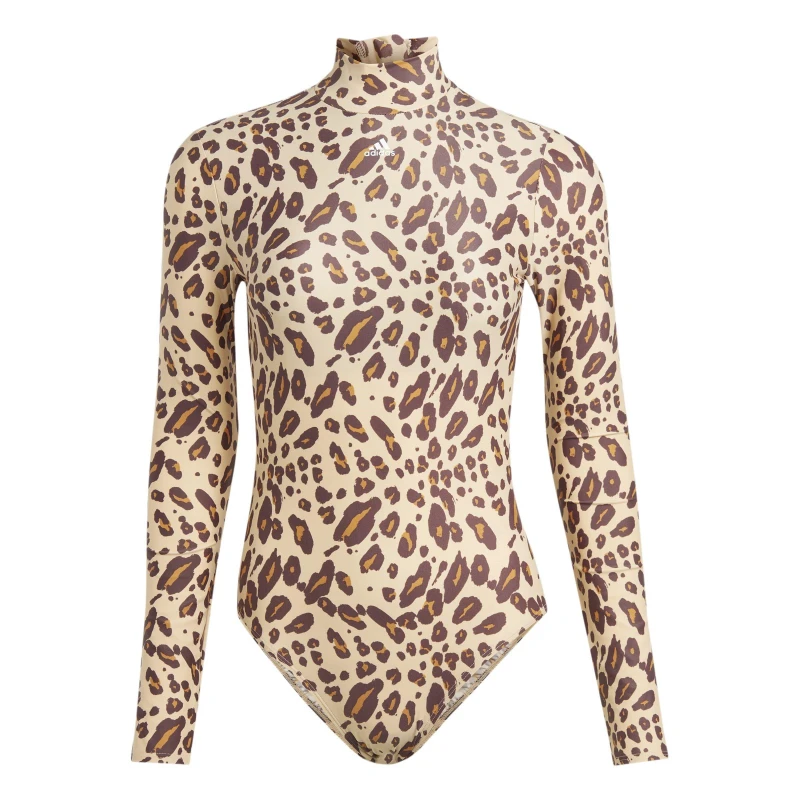 Image of adidas Long Sleeved Animal Print Swimsuit - Brown Brown 4
