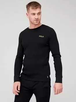 Image of Polo Ralph Lauren Waffle Long Sleeve Lounge Top - Black Size M Men