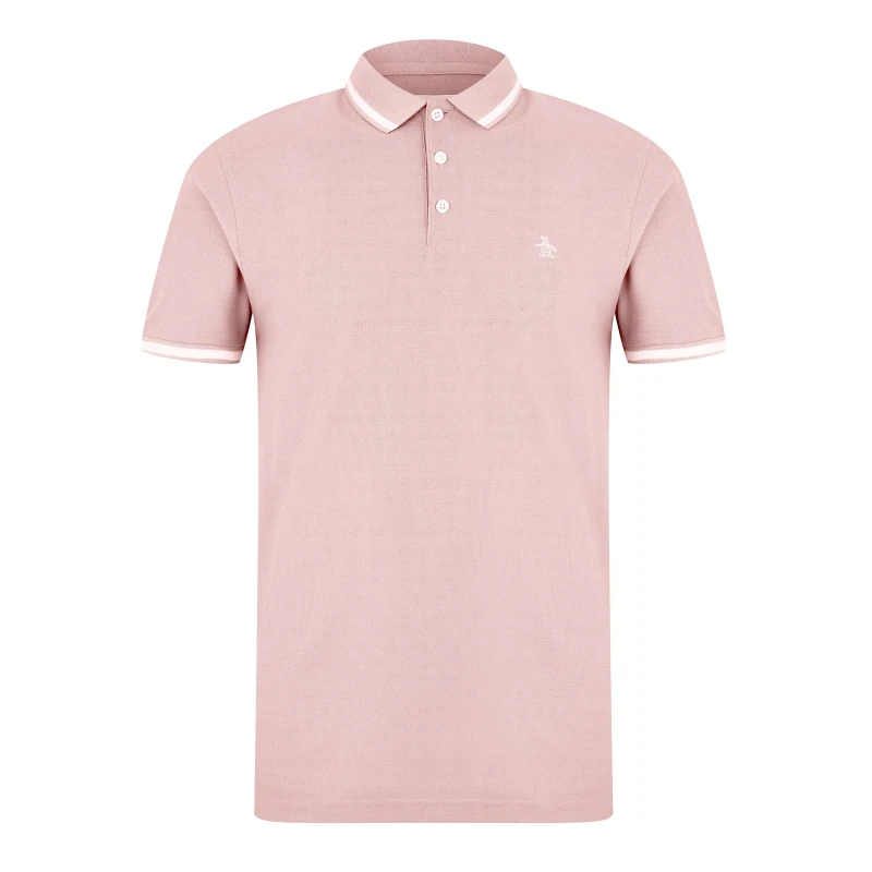Image of Original Penguin Contrast Tipped Sleeve Polo Shirt - Pink Pink S