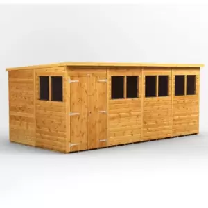 Image of Power Sheds - 16x8 Power Pent Double Door Garden Shed - Brown