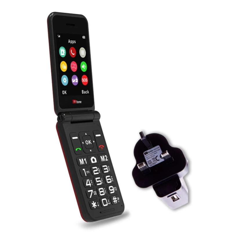 Image of TTfone TTfone Red TT760 Flip 4G Mobile, Emergency Button, Mains Charger, EE Pay As You Go