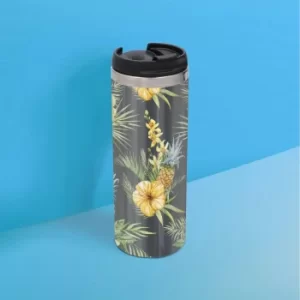 Image of Yellow Floral Stainless Steel Travel Mug