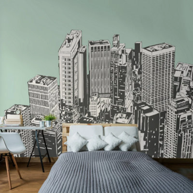 Image of Origin Murals Urban City Skyscrapers Mint Green Paste The Wall Mural 350Cm Wide X 280Cm High