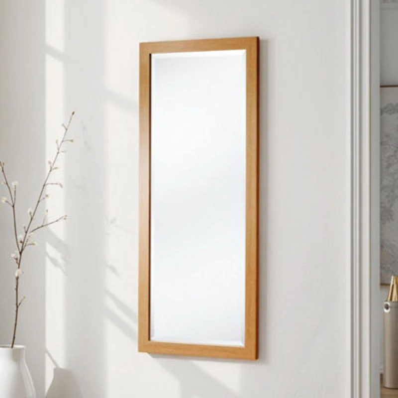 Image of Yearn Mirrors Yearn Mirrors Oak Effect Tall Slim Framed Bevelled Mirror in Light Oak Light Oak One Size Unisex 0756406343974
