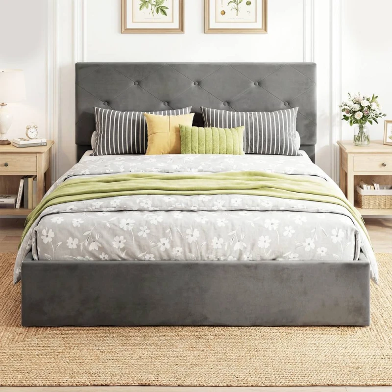 Image of HOMCOM Double Bed Frame Gas Side Lift Under Bed Storage Dark Grey Size: Single Dark Grey Unisex Single