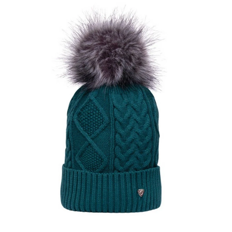 Image of Hy Mens Vanoise Bobble Cable Knit Beanie in Bottle Green Bottle Green Male One Size