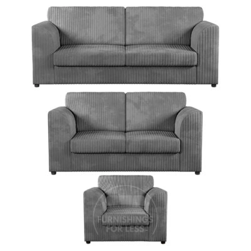 Image of Furnishings For Less UK Luxor Jumbo Cord 3 + 2 + 1 Fabric 3 Piece Sofa Suite - Fullback Grey