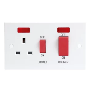 Image of KnightsBridge 45A White 2G Double Pole 230V Electric Wall Plate Cooker Switch and 13A Socket with Neons
