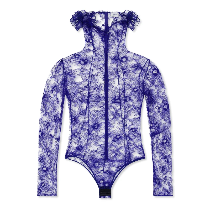 Image of Off White Womens Flower Lace Bodysuit Blue female 10 (S)
