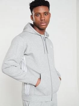 Image of Adidas Side 3 Stripe Full Zip Hoodie - Medium Grey Heather
