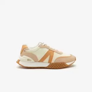 Image of Womens Lacoste L-Spin Deluxe Leather Trainers Size 3 UK White / Light Brown