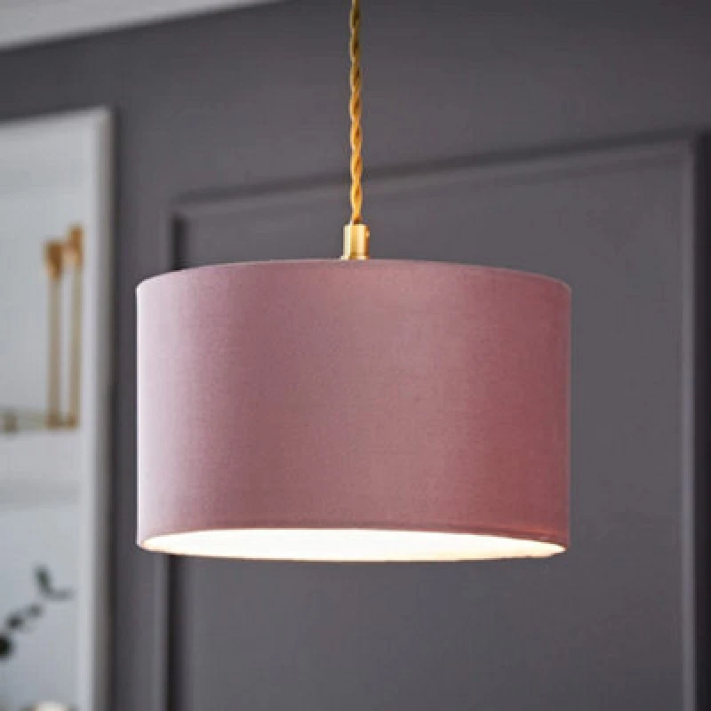 Image of ValueLights ValueLights Reni Blush Pink Velvet Easy Fit Drum Ceiling Lamp Shade in Dusty Pink Size: Small Dusty Pink Small Unisex 5016529262886
