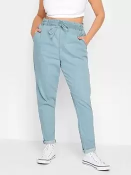 Image of Yours Paperbag Waist Drawstring Mom Jean Light Blue Size 26, Women