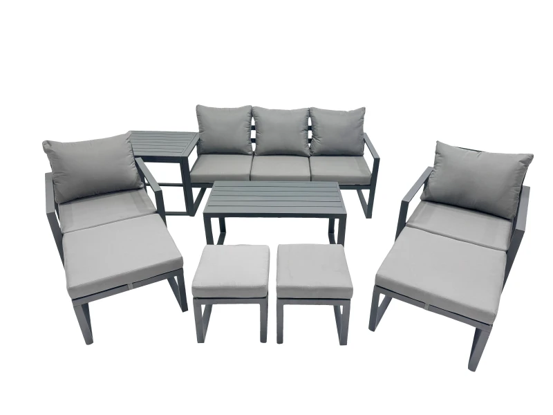 Image of Fimous 9 Seat Aluminium 3 Seat Sofa Coffee Table Sets with 4 Stool Side Table in Dark Grey Dark Grey Unisex