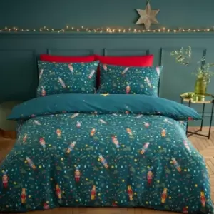 Image of Catherine Lansfield Christmas Nutcracker Green Duvet Set - Double, Cotton