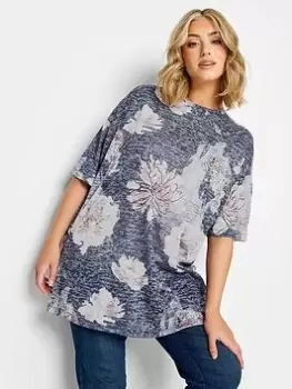 Image of Yours Floral T-Shirt, Blue, Size 18, Women