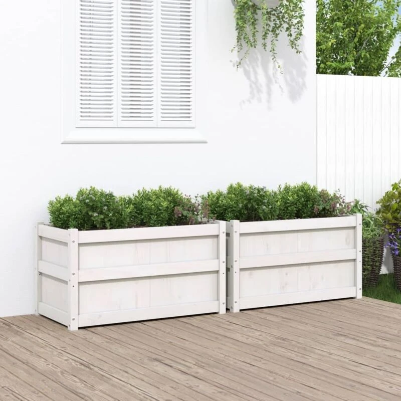 Image of vidaXL Garden Planters 2pc White Solid Pine, White 837462