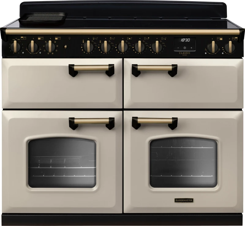 Image of Rangemaster CLDLB110EIPPCR/AB1 Classic Deluxe BC 110cm Induction Range Cooker Antique Brass Trim 18388 - Pale CREAM CLDLB110EIPPCR/AB1