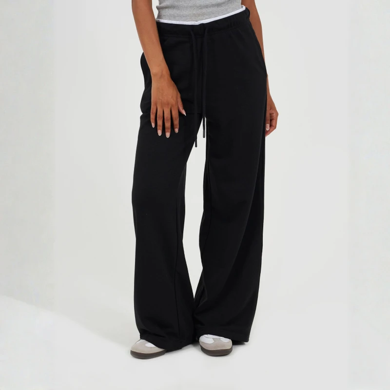Image of Brave Soul BS Womens Wide Leg Jogger with Contrast Double Waistband Detail Black/White female 10 (S)