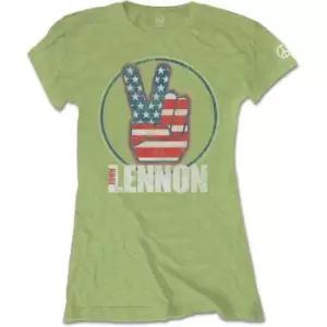 Image of John Lennon - Peace Fingers US Flag Ladies XX-Large T-Shirt - Green