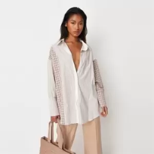 Image of Missguided Oversized Check Spliced Shirt - Cream