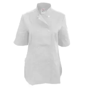 Image of Dennys Womens/Ladies Short Sleeve Fitted Chef Jacket (Pack of 2) (L) (White)