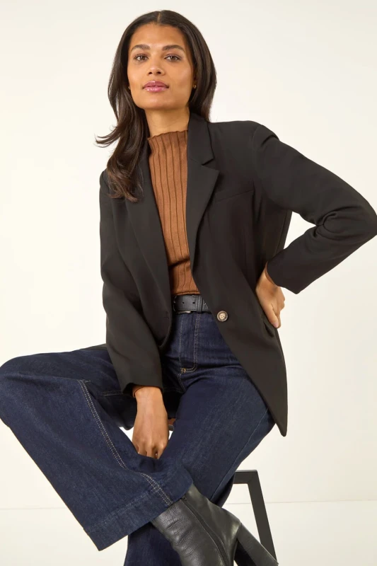 Image of Roman Womens Single Breasted Smart Blazer in Black Size: 14 Black Female 14