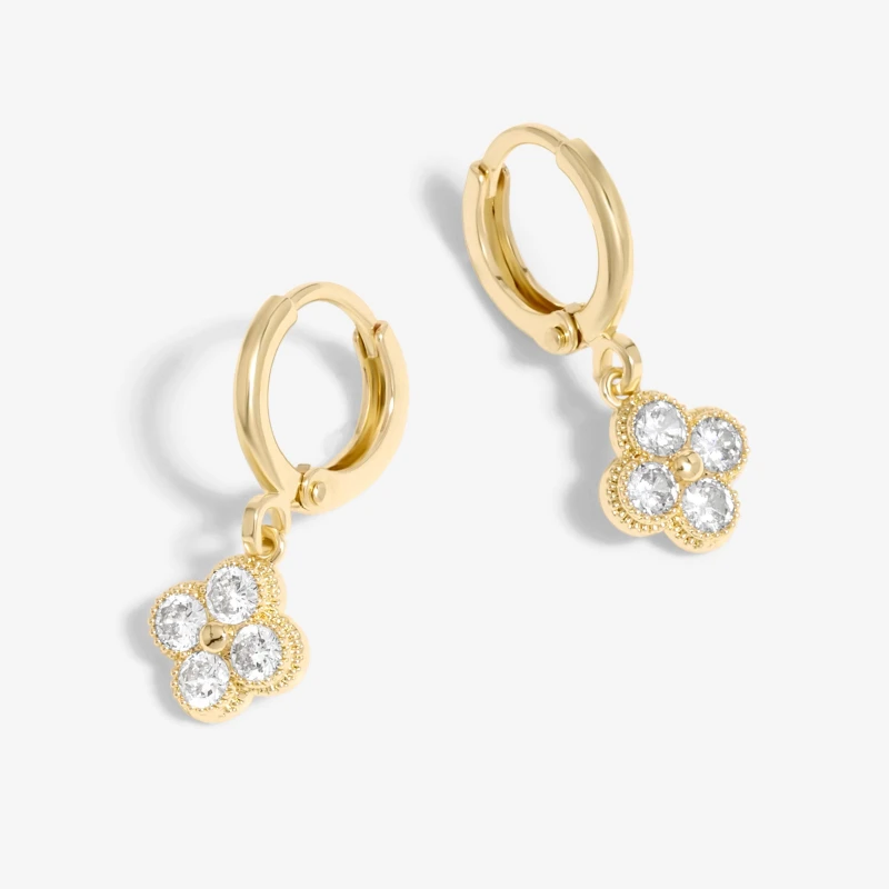 Image of Inicio Gold Clover Charm Huggie Earrings - Gift Pouch Jewellery Sets One Size Gold 70980410000
