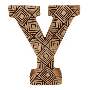 Image of Letter Y Hand Carved Wooden Geometric
