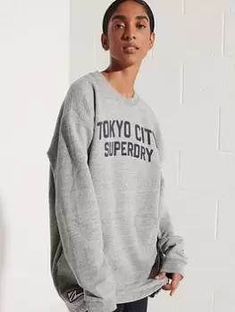 Image of Superdry City College Crew Neck Sweat - Grey, Size M/L, Women