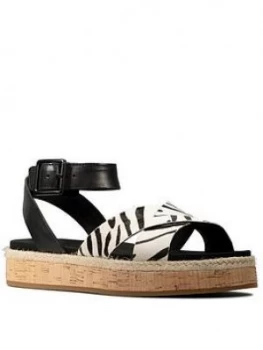 Image of Clarks Botanic Poppy Leather Chunky Flat Sandal - Animal Print