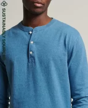 Image of Superdry Mens Organic Cotton Long Sleeve Henley Top Blue / Pottery Blue Marl - Size: S
