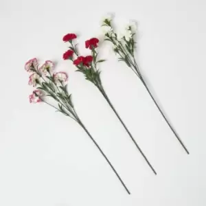 Image of HOMESCAPES Artificial Carnation Spray Single Stem Set of 3, 55cm - Pink, Green, White