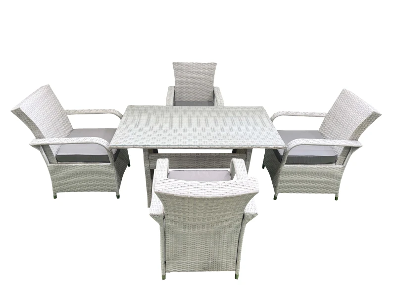 Image of Fimous Rattan Garden Furniture Set with Rectangular Dining Table & Dining Chairs 4 Seater Light Grey Mixed Light Grey Unisex