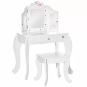 Image of Homcom Kids Vanity Table & Stool Girls Dressing Set W/ Rotatable Mirror Drawer