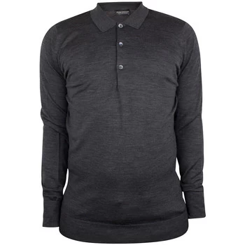 Image of John Smedley Cotswold Longsleeved Polo Shirt mens Polo shirt in Grey - Sizes UK S,UK M,UK L,UK XL,UK XXL
