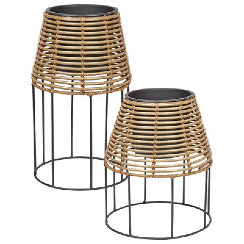 Image of Beliani Set Of 2 Elevated Plant Pots Borago Pe Rattan 20/21cm Natural