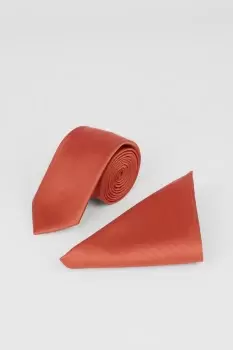 Image of Mens Burnt Orange Tie And Pocket Square Set