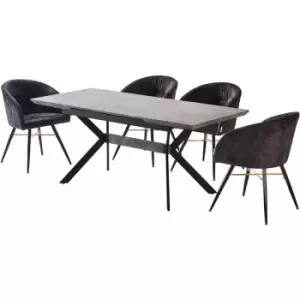 Image of 5 Pieces Life Interiors Vittorio Blaze Dining Set - an Ash Extendable Rectangular Wooden Dining Table and Set of 4 Black Dining Chairs - Black
