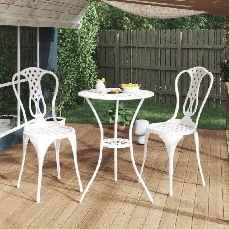 Image of VIDAXL 3 Piece Bistro Set Cast Aluminium White Vidaxl 8720286722657