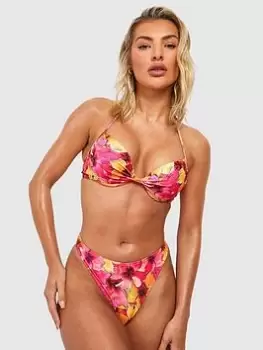 Image of Boohoo Tropical Hipster Bikini Brief - Pink, Size 16, Women