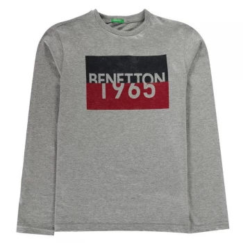 Image of Benetton Long Sleeve Sport Logo T Shirt - 501 Grey