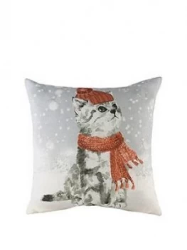 Image of Riva Home Snowy Cat With Scarf Cushion