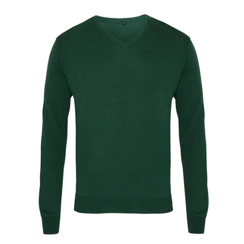 Image of Premier Premier Men Knitted Cotton Acrylic V Neck Sweatshirt in Bottle Green Size: XXS Bottle Green XXS Male 5063470721429
