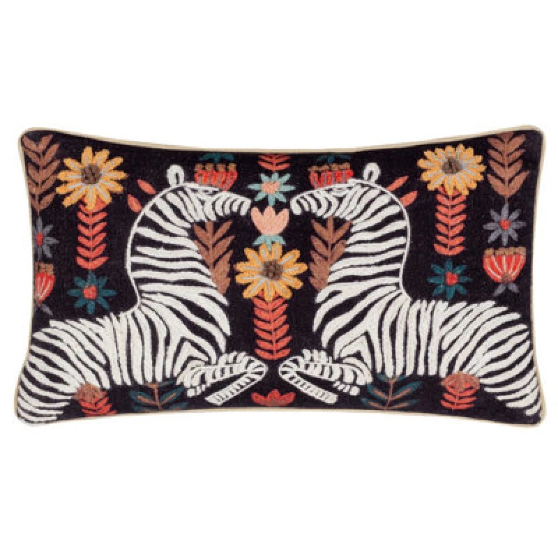 Image of Wylder Wylder Mirrored Zebra Embroidered Polyester Filled Cushion Multi