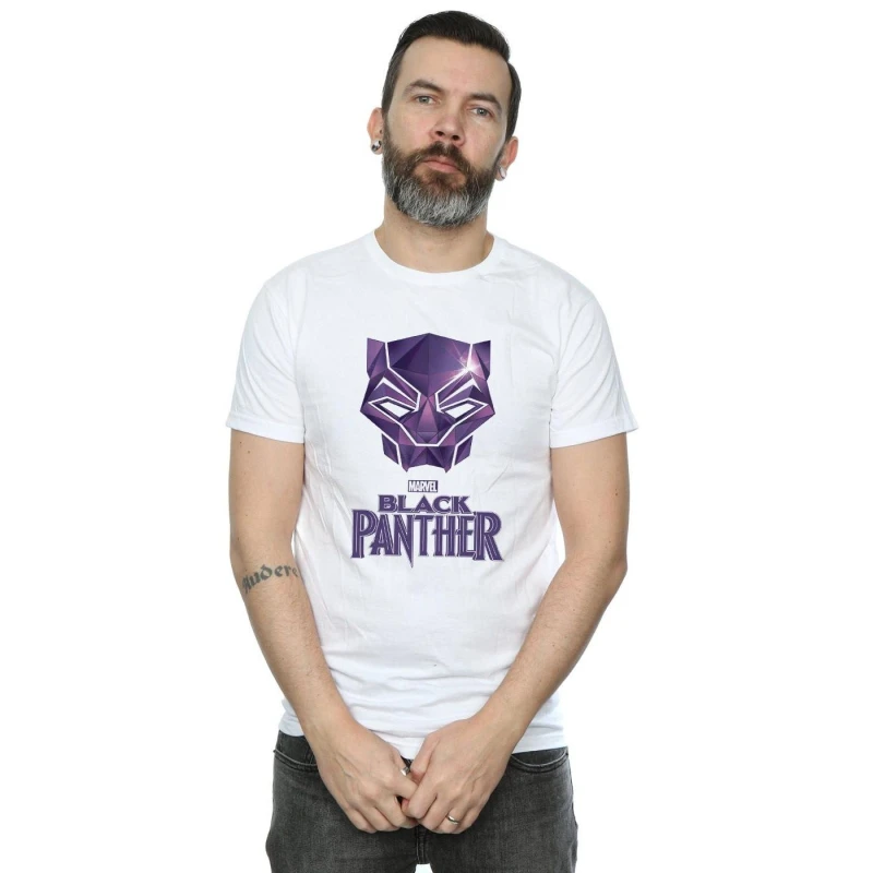 Image of Marvel Marvel Men Black Panther Mask Logo T-Shirt in White Size: Small White S Male 5057972620878