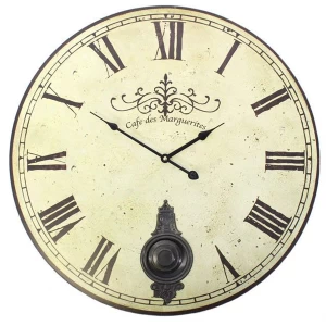 Image of Large Vintage Style Cafe des Marguerites Wall Clock with Pendulum