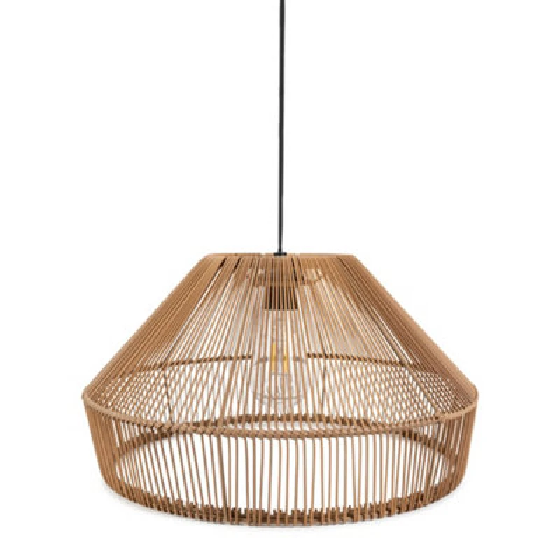 Image of ValueLights Solar Powered Outdoor Garden Natural Rattan Pendant Hanging Light Brown